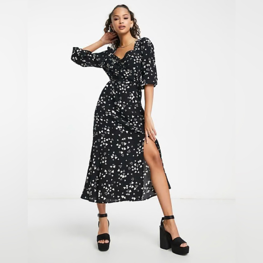 ASOS white and black heart midi dress with slit - Large